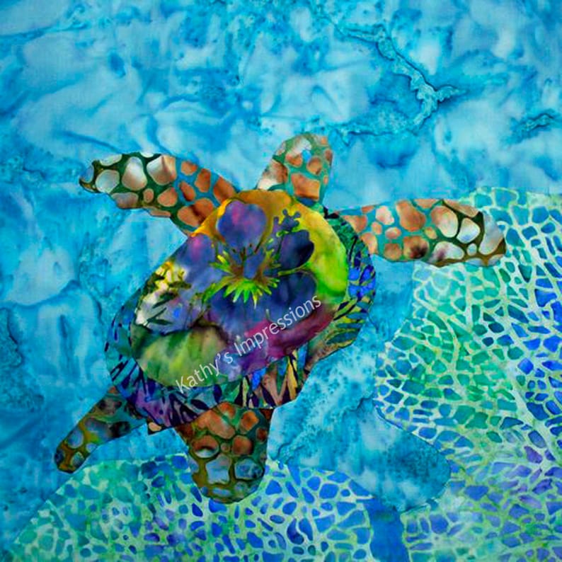 MERMAID Fabric Quilt Square Ocean Reef Swimming Blue Sunset Batiks Purple Panel