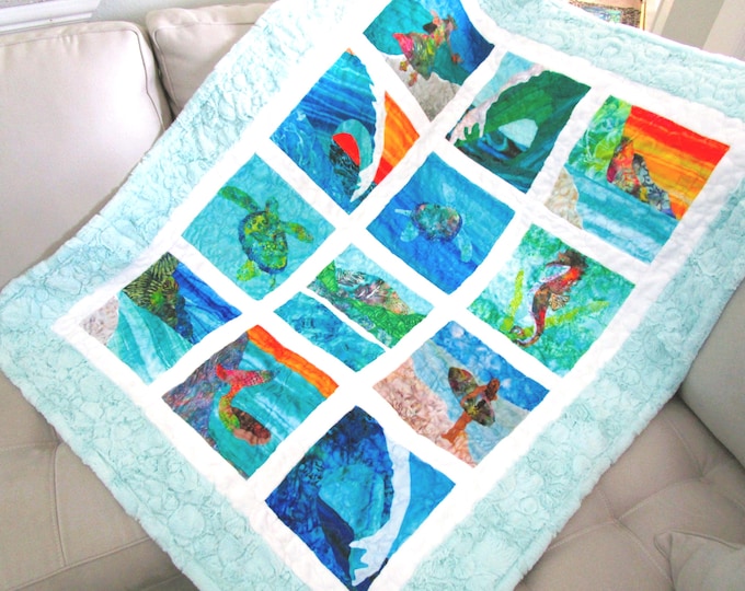Choice of MINKY Tropical Beach Under the Sea Hawaiian Fabric Square 10" Block or Set~ To Make Baby or Adult Quilt Blanket