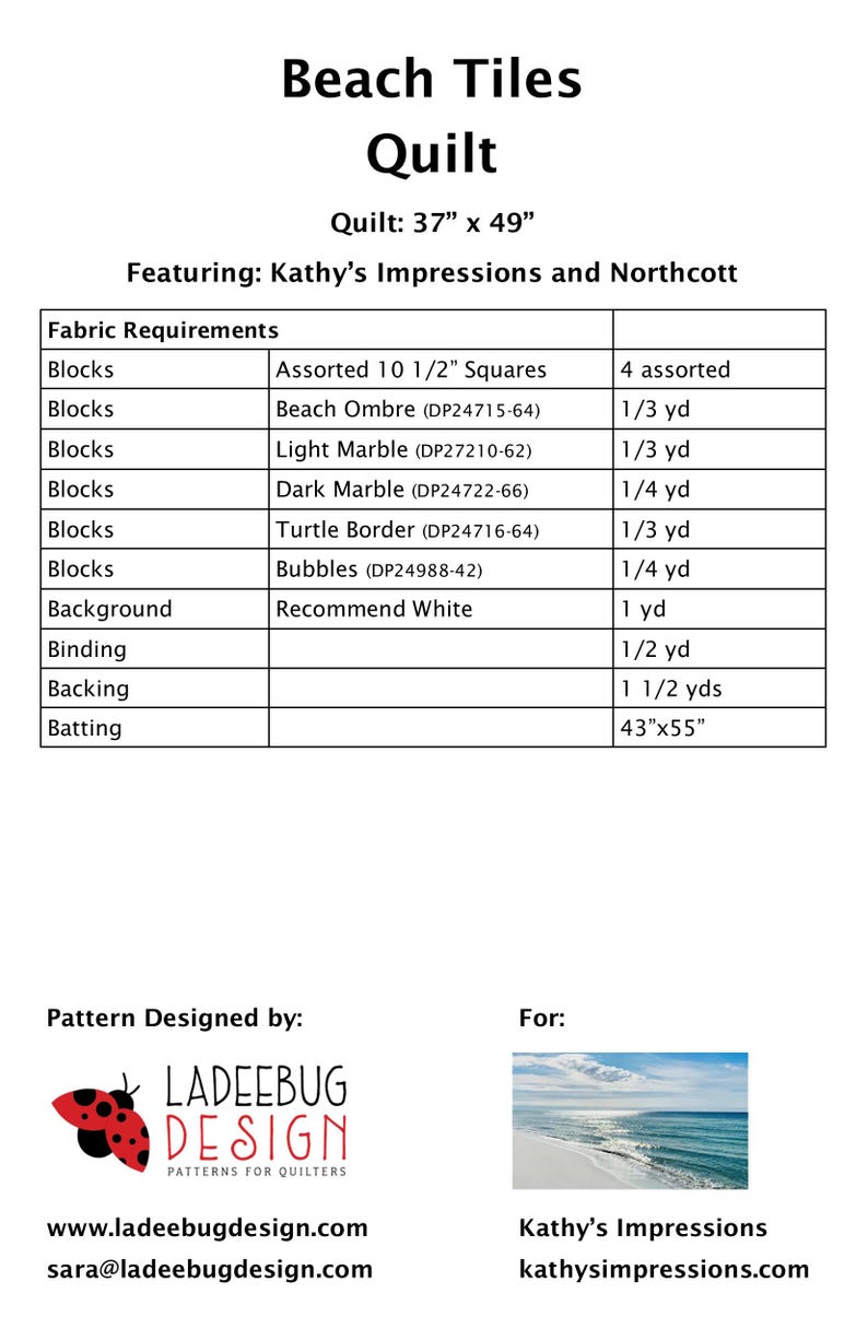 Beach Tiles Fabric & Pattern Kit~ Modern Baby Quilt, Wall Hanging or Tropical Throw~ 37x49" Bild 2