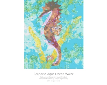 Cross Stitch Pattern Tropical SEAHORSE Aqua Blue Green Ocean Water~ Digital PDF Instant File to Download and Print