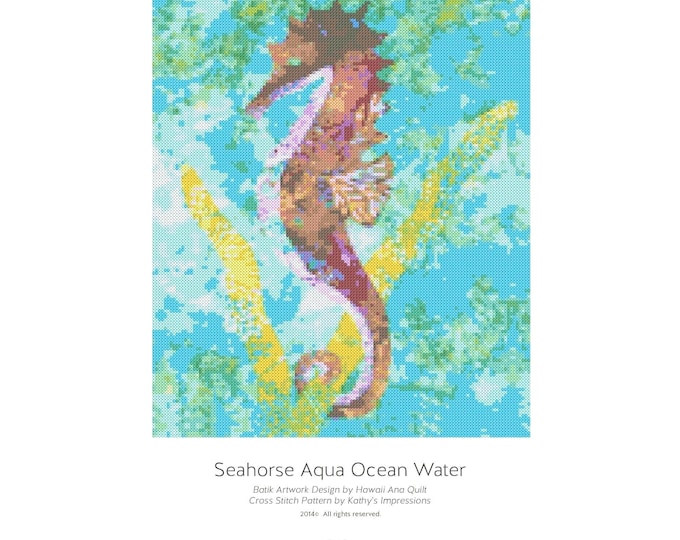 Cross Stitch Pattern Tropical SEAHORSE Aqua Blue Green Ocean Water~ Digital PDF Instant File to Download and Print