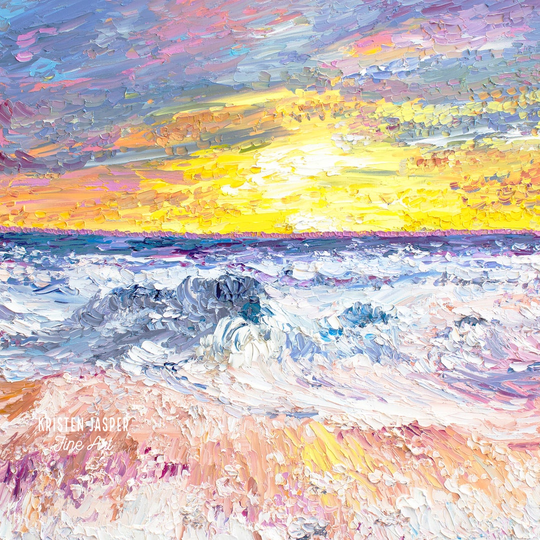 水彩画ビーチサンセットファブリックキルトスクエア：海の絵画パネル