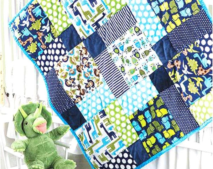 Shannon Fabrics Midnight Zoologie Cuddle Cake~ (20) 10" Minky Quilt Squares~ Giraffe Monkey Dinosaur