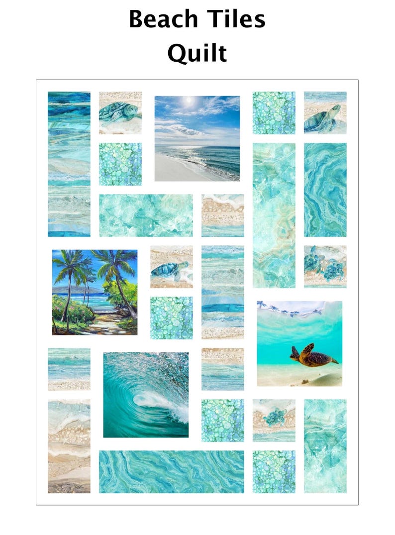 My Happy Place Beach Fabric Quilt Block: Blue Skies Turquoise Ocean Sugar Sand Panel image 4