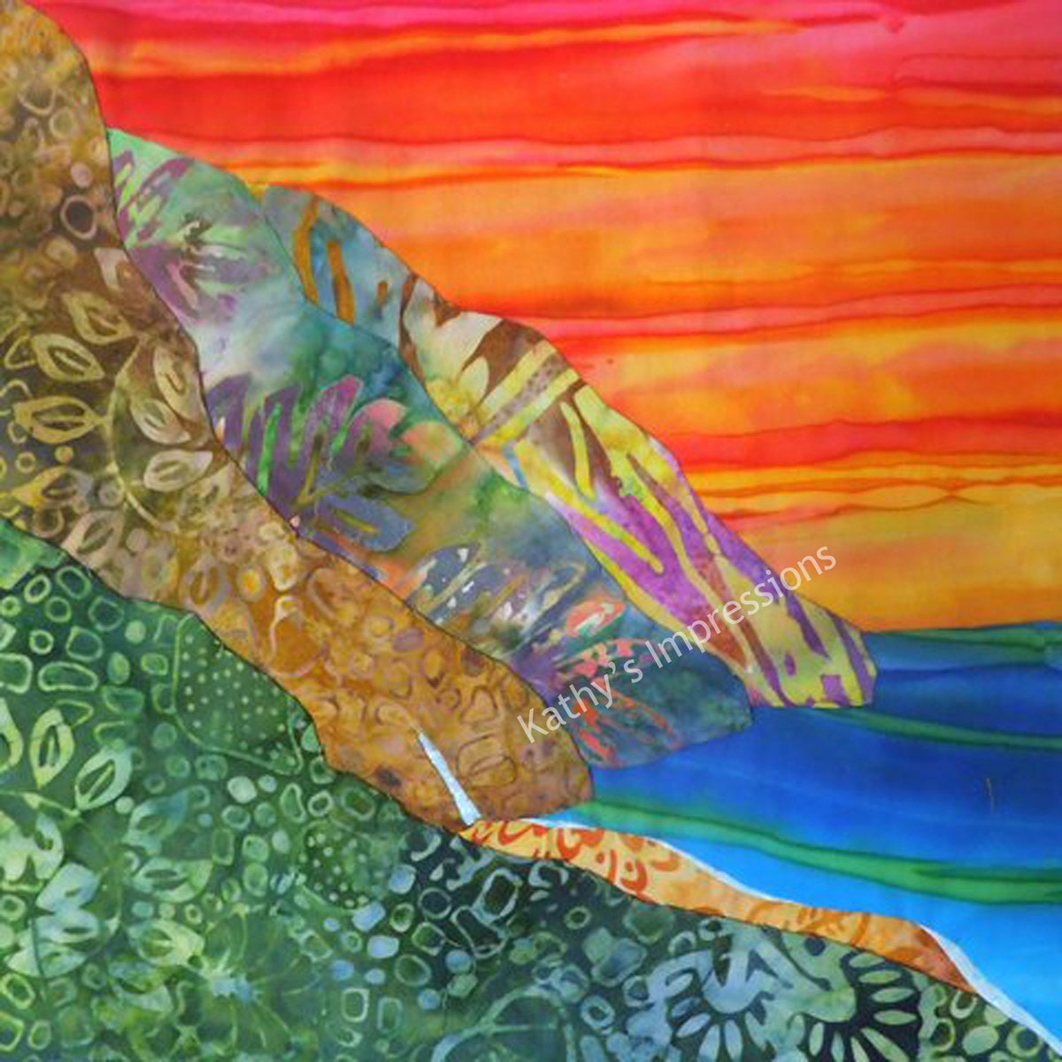 Beach Turtle Fabric Panel Colorful Sunset Quilt Square Coast Sea Mountain Hawaii