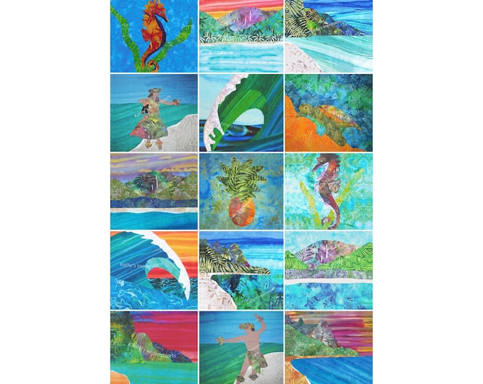CLOSEOUT SALE Fabric Quilt Square Tropical Beach Hawaiian Block Sea Life Landscapes Panel~ Regular Colors