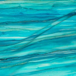 Beach Watercolors Turquoise Green Blue Ocean Water Cotton Fabric Quilt Panel Fat Quarter