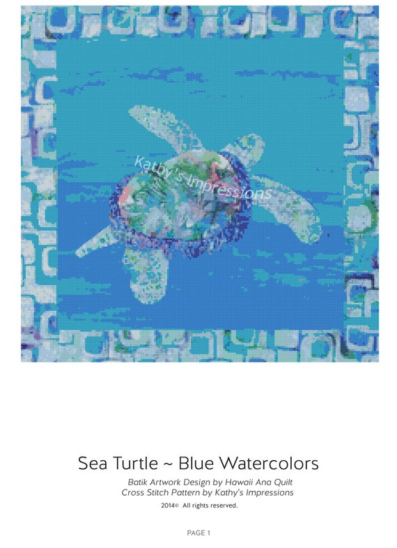 cross stitch pattern hawaiian honu sea turtle blue ocean etsy