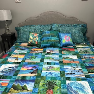 Surfer Ocean Wave Big Kahuna Surf's Up Beach Fabric Quilt Block Panel Pipeline Surfing image 7