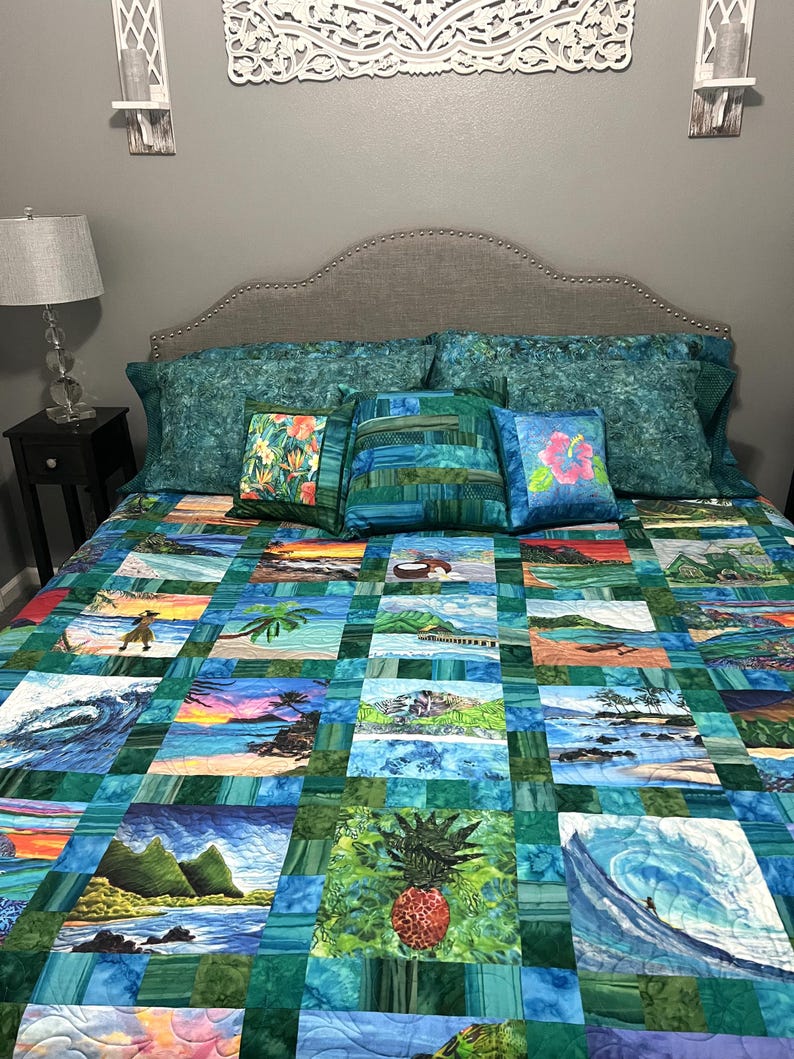 Surfer Ocean Wave Big Kahuna Surf's Up Beach Fabric Quilt Block Panel Pipeline Surfing image 7