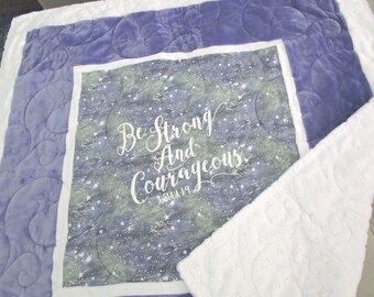 Be Strong and Courageous Minky Quilt Purple White Lap Blanket ~ Girls Christian Encouragement Quilt Child Hospital