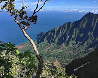 NA PALI Coast Fabric Quilt Panel Kauai Kalalau Valley Lookout Mountains Ocean Hike Trees