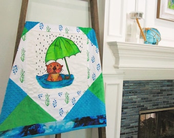 Sea Otter Luxe Minky Quilt Coastal Beach Ocean Under the Sea Baby Shower Crib Play Mat Toddler Snuggle Blanket