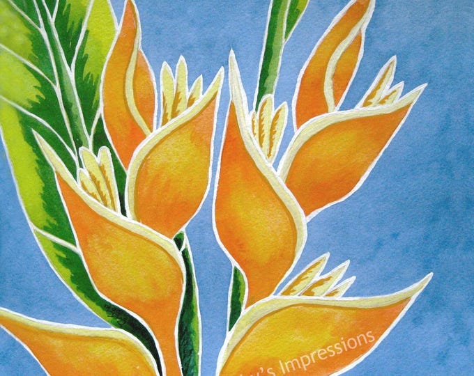 Tropical Heliconia Flowers Fabric Quilt Square Paradise Orange Lobster Claw Hawaii Floral Panel