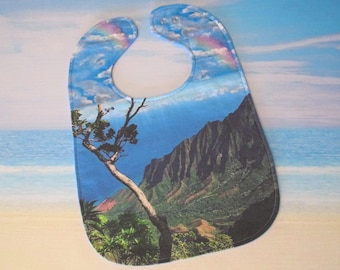 Na Pali Coast Kalalau Valley Kauai Hawaii Rainbow Ocean Girls Boys Baby Toddler Bib