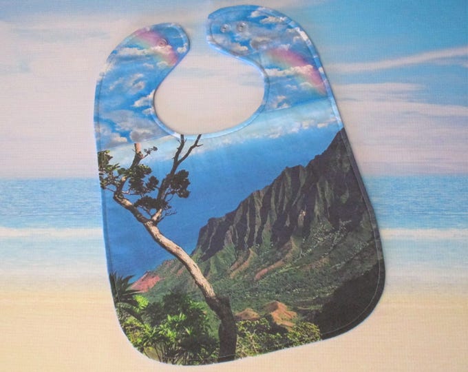 Na Pali Coast Kalalau Valley Kauai Hawaii Rainbow Ocean Girls Boys Baby Toddler Bib