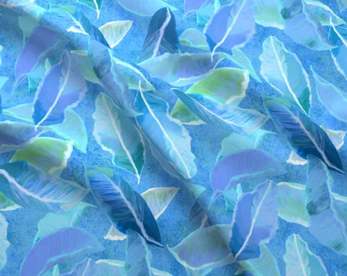 Large Blue Tropical Leaves OCEANIA Coastal Aqua Lavender Purple Green Fabric Fat Quarter~ Tropical Leaves Fabric Fat Quarter FQ