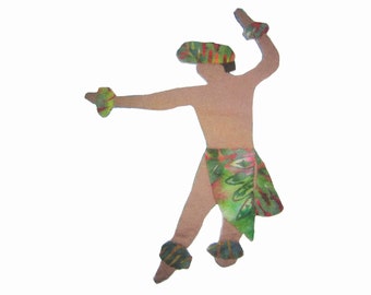 Male HAWAIIAN HULA Dancer Batik Fabric Applique with Wonder Under Fusing - 4" x 5.5"