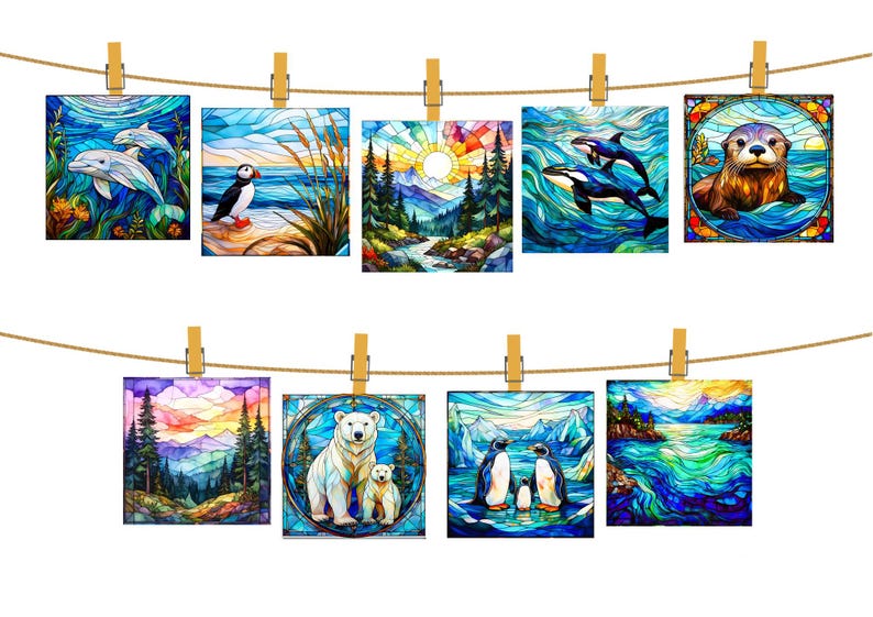 Fabric Panel Polar Bear Wildlife Art Stained Glass Nature Design Mama Baby Quilt Block Organic Cotton Square Nursery Wall Hanging Perfect Baby Shower Gift Beautiful Fractured Pattern Craft Project Animal Artwork