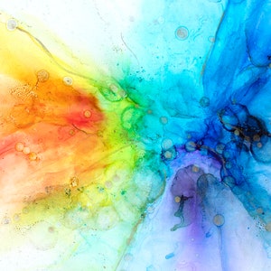 Alcohol Ink Watercolor RAINBOW Fabric Quilt Panel FQ~ Rainbow Water Coastal Fabric Seaside Tropical Beach Fat Quarter