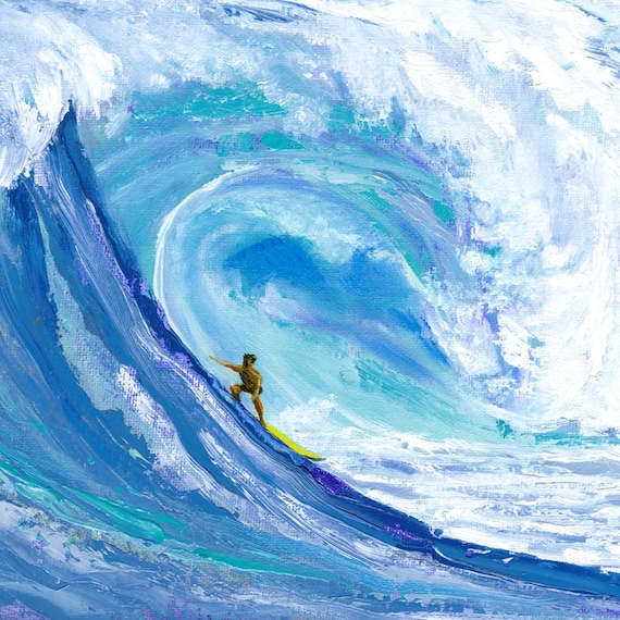 Surfer Ocean Wave Big Kahuna Surf's Up Beach Fabric Quilt Block Panel Pipeline Surfing