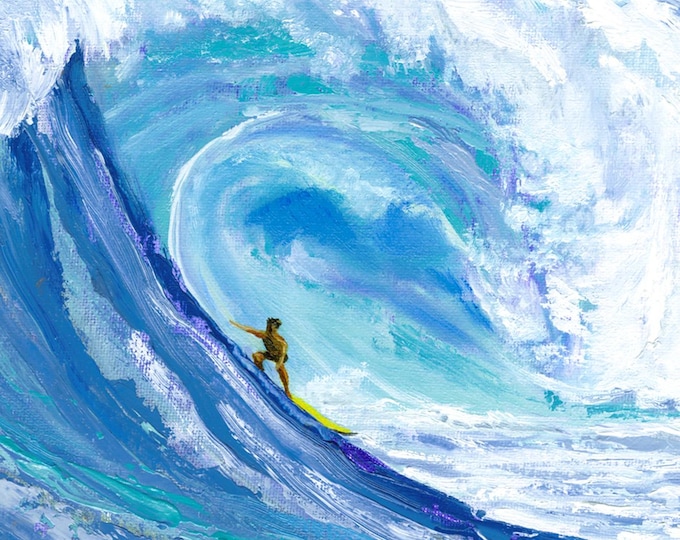 Surfer Ocean Wave Big Kahuna Surf's Up Beach Fabric Quilt Block Panel Pipeline Surfing