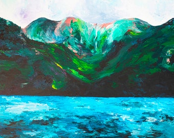 Na Pali Coast Fabric Quilt Panel Kauai Hawaii Painterly Ocean Water Mountains Tropical ~ Hawaiian Beach Landscape Fabric