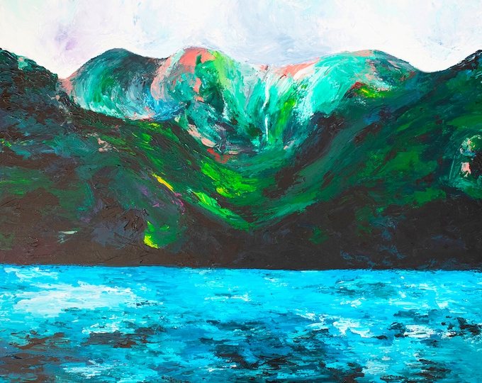 Na Pali Coast Fabric Quilt Panel Kauai Hawaii Painterly Ocean Water Mountains Tropical ~ Hawaiian Beach Landscape Fabric