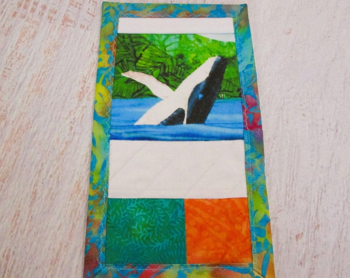 Humpback Whale Quilted Batik Fabric Mug Rug~ Colorful Coastal Sea Life Hawaii Alaska Pacific Northwest Snack Mat Coaster