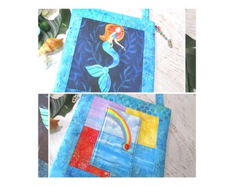 Mermaid Watercolor Rainbow Shoulder Bag Tropical Beach~ Mermaid Rainbow Ocean Beach Purse ~ Mermaid iPad Bag