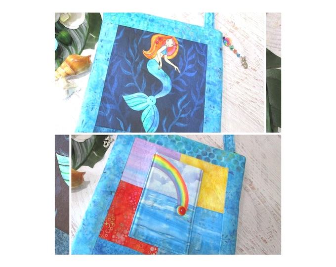 Mermaid Watercolor Rainbow Shoulder Bag Tropical Beach~ Mermaid Rainbow Ocean Beach Purse ~ Mermaid iPad Bag