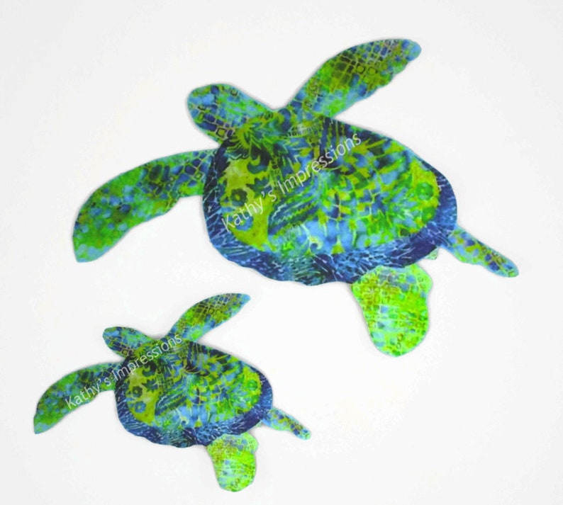 Tropical Sea Turtle Iron On Fabric Applique with Fusing Hawaiian Honu Green