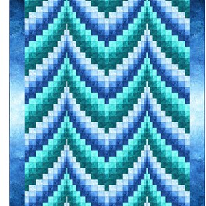 May include: A teal and blue quilt pattern called "Bargello Ripple 2 Teal" with the text "CastillejaCotton.com" and "Twin 68" by 90"