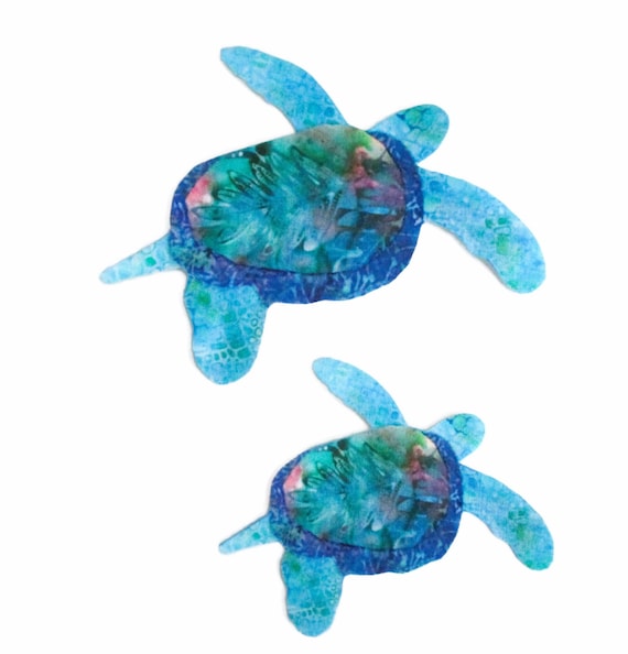Tropical Sea Turtle Iron On Fabric Applique with Fusing Hawaiian Honu