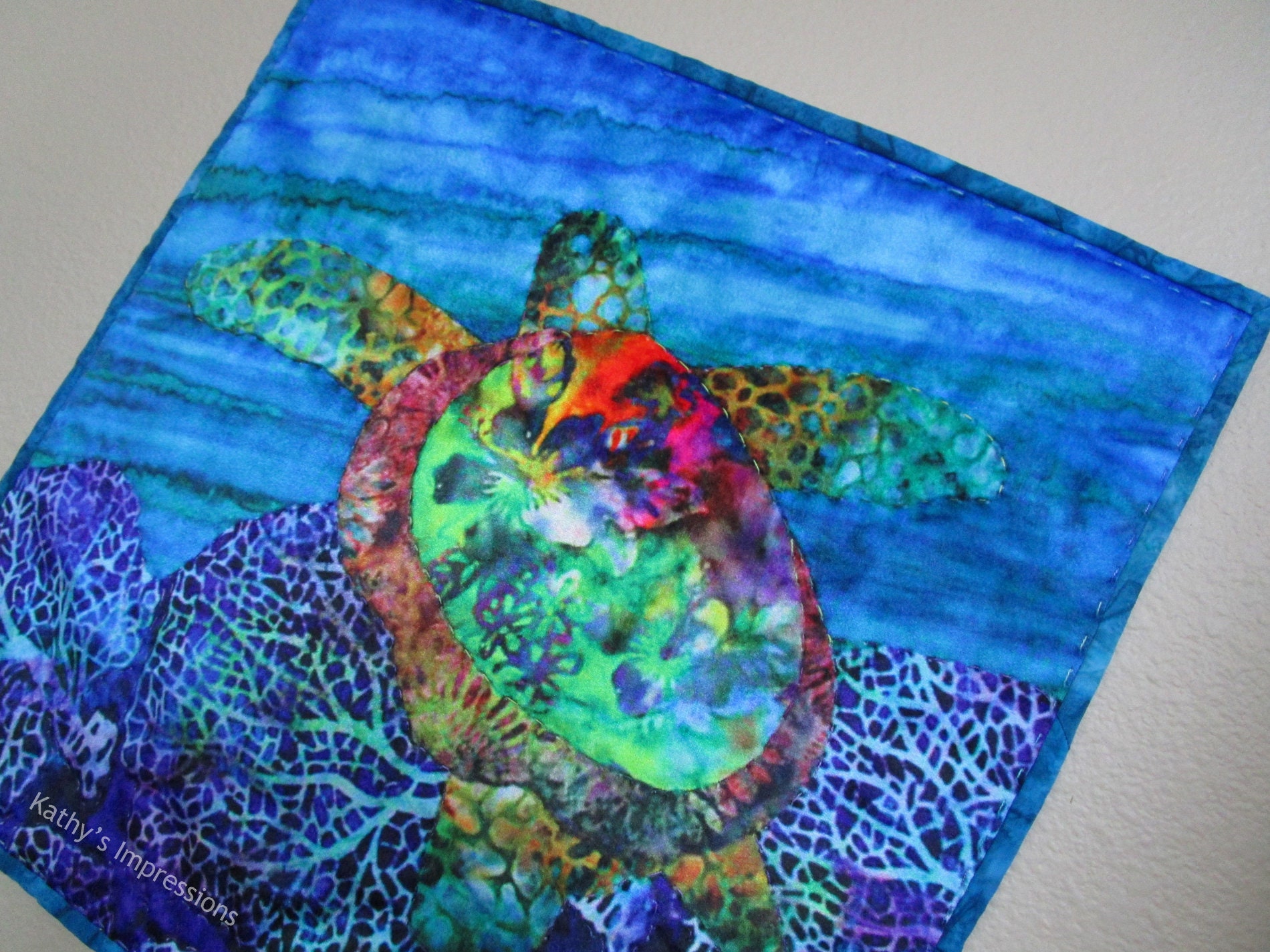 Sea Turtle Fabric Quilt Square Under The Sea Fabric Sea Etsy