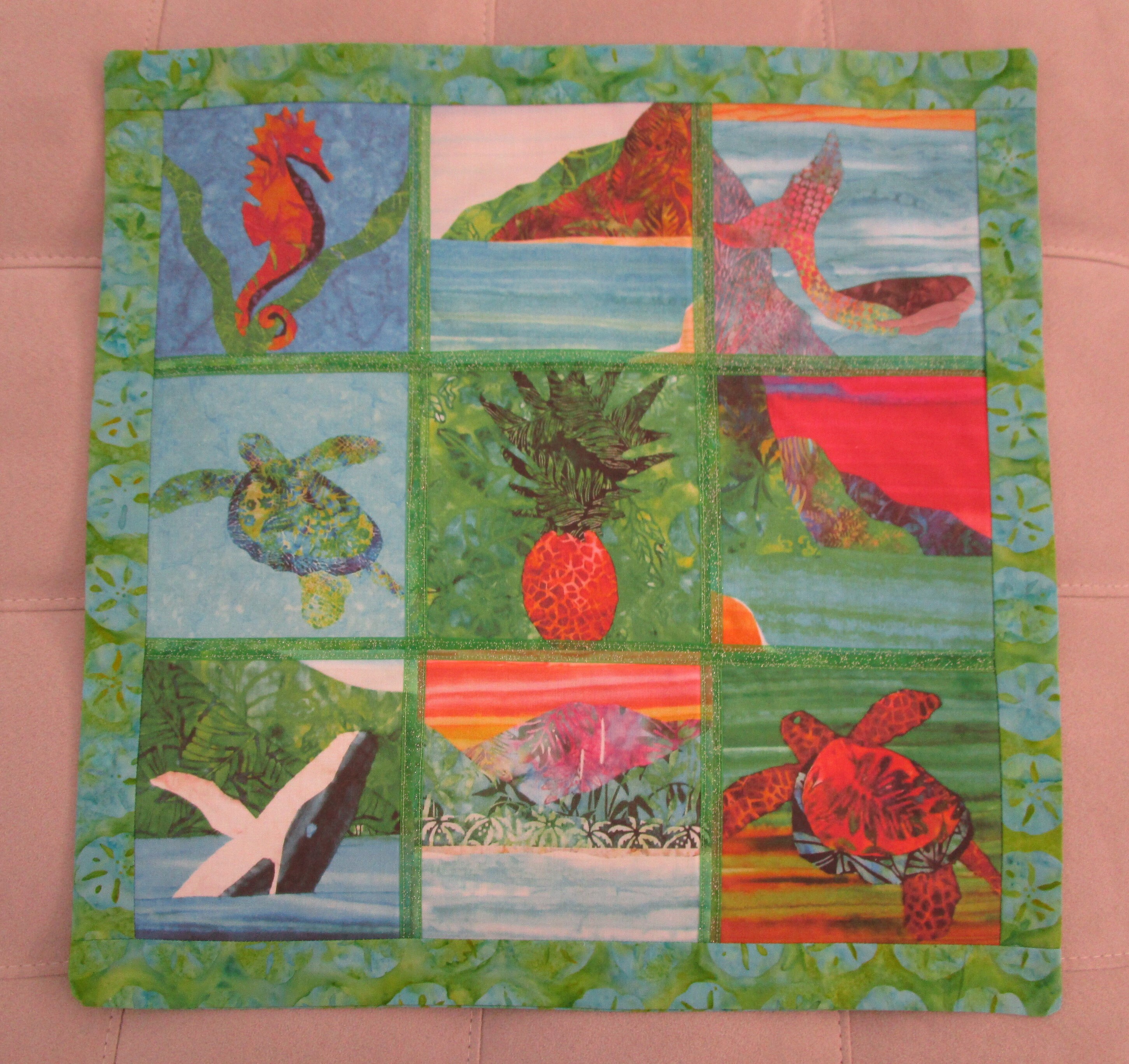 POLIHALE BEACH Cool Colors Fabric Quilt Panel Square Kauai Tropical