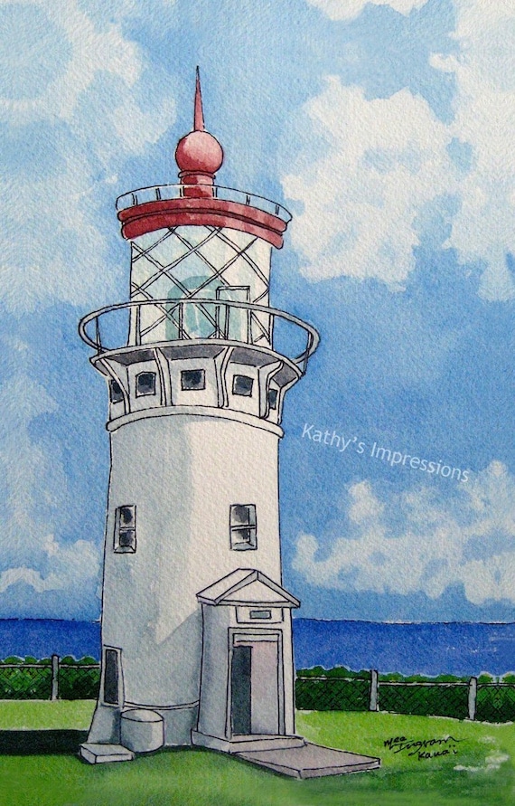 Kilauea LIGHTHOUSE Fabric Quilt Panel Kauai Tropical Blue Sky Ocean Hawaii Block