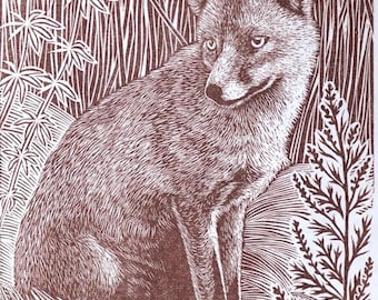 Red Fox Linocut, Handmade Wildlife Print, Limited Edition Art