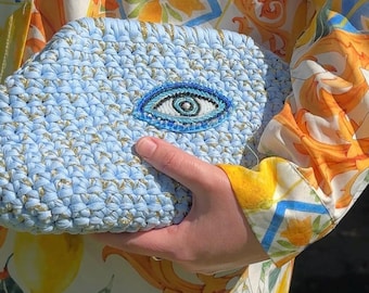 evil eye crochet clutch