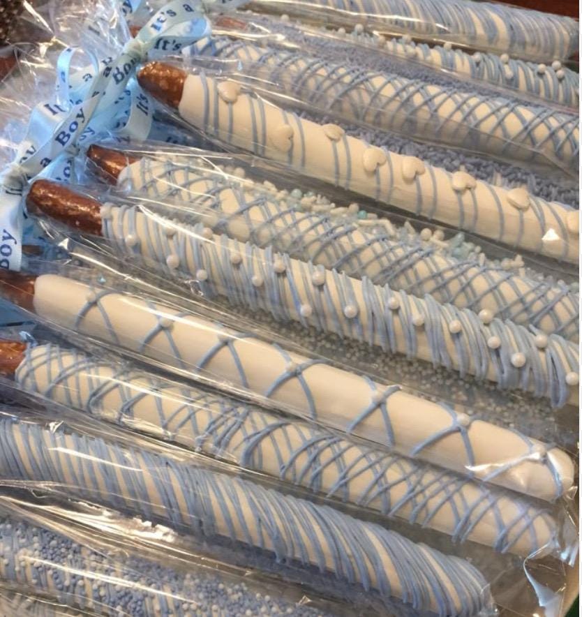12 White  Chocolate Covered Pretzels Party Favors Sweets Table Wedding Anniversary Corporate Events Baby Shower Birthday Party