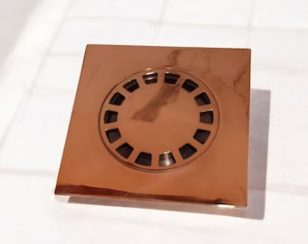 Copper Square Floor Drain Cover – Vintage Anti-Odor Shower Drain with Grid Design