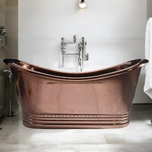 Luxus polierte Kupferbadewanne, handgefertigte Kupferbadewanne, handgefertigte freistehende Badewanne für Spa, rustikale Vintage Kupferbadewannen