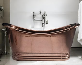 Handcrafted Polished Copper Bathtub: Freestanding Soaking Tub