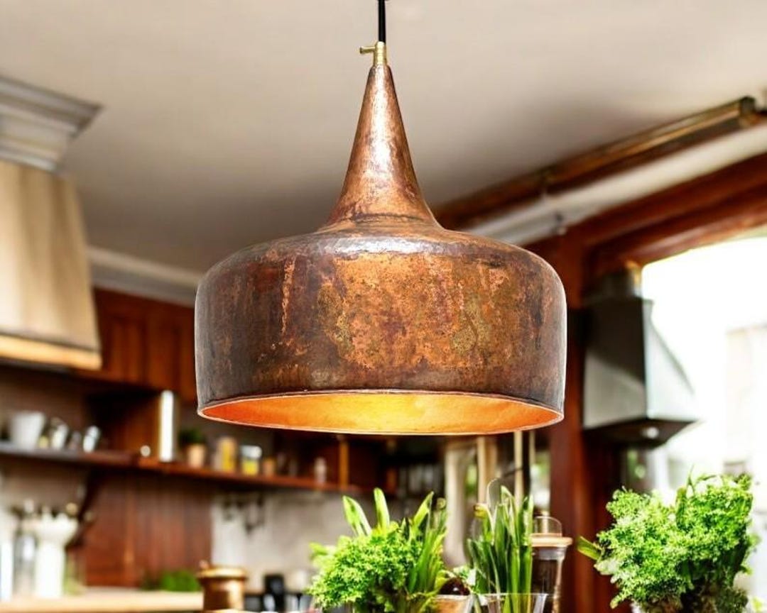 Rustic Copper Lights Handmade Aged Copper Pendant Light: Rustic Farmhouse Dome Lamp - Etsy