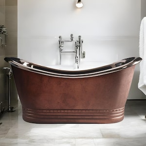 Handgefertigte Kupferbadewanne, freistehende gehämmerte Badewanne für Luxus-Spa-Zuhause, antike Klauenfußbadewanne, Kupferbadewanne mit Patina-Finish