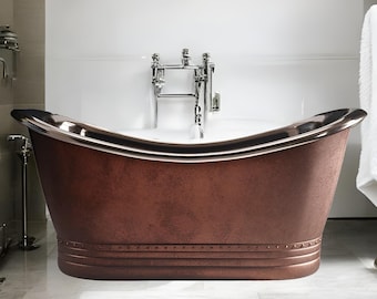 Handmade Hammered Copper Bathtub: Clawfoot Soaking Tub with Patina