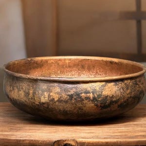 Handcrafted Dark Brown Copper Bathroom Sink with Drain