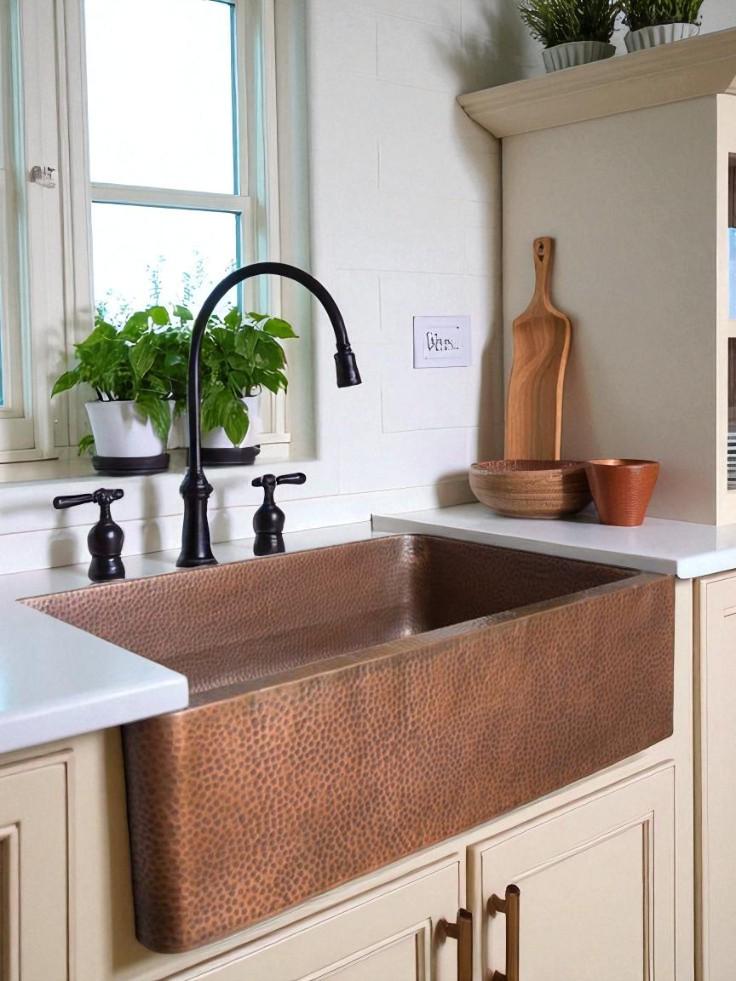 Copper Front Apron Sink - Hammered Copper Kitchen Sink - Square Copper Sink- Copper Bowl Vessel Sink - Handmade Copper Square Sink