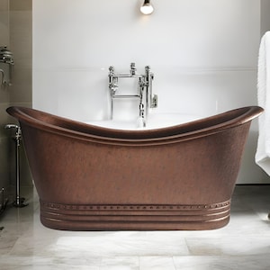 Kupfer-Badewanne, freistehende gehämmerte Badewanne für Luxus-Spa-Haus, antike Klauenfußbadewanne, handgefertigte Kupferbadewanne mit Patina-Finish