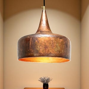 Handcrafted Copper Pendant Light: Rustic Dome Ceiling Lamp, Patina Finish